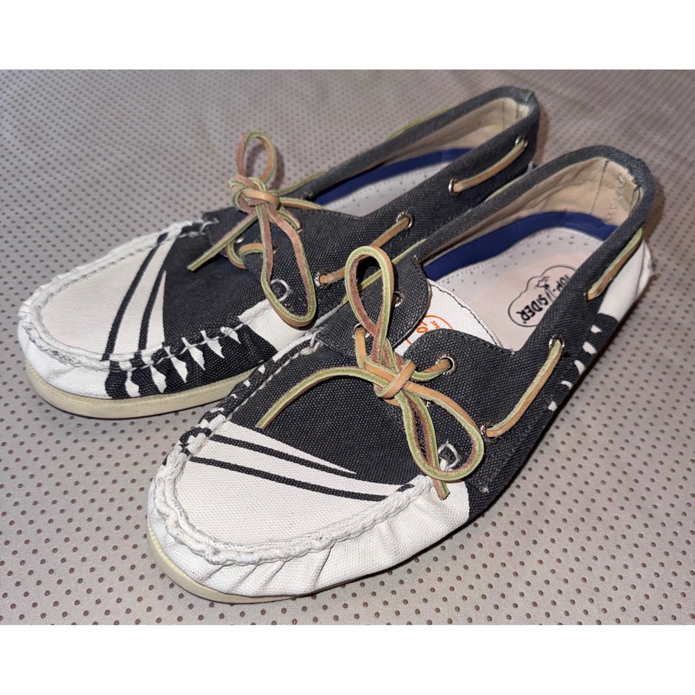 Sperry Top-Sider A/O 2-Eye Hand Painted Mens 10.5M Boat Shoes Rigger Navy White